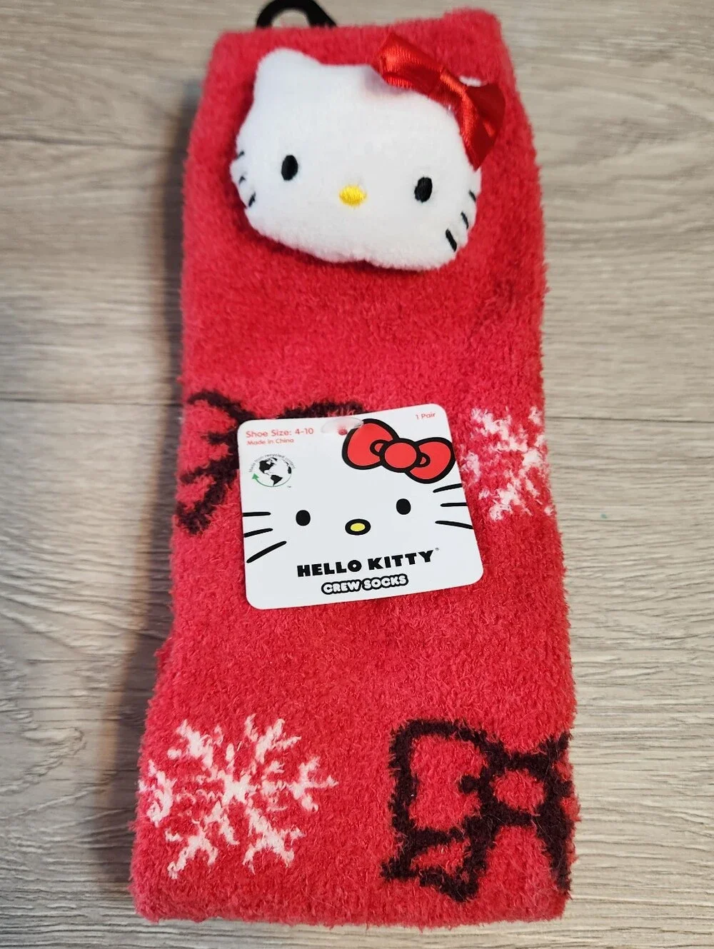 🖤 Hello Kitty New red fluffy socks with bow and snowflakes